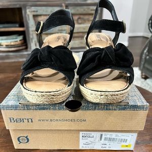 BORN Women's Monticello Wedge Sandal Size 8. Black suede worn once.